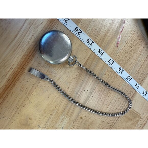 Vintage Silver-Tone Quartz Pocket Watch With Chain & Clip NOT TESTED - Picture 9 of 12